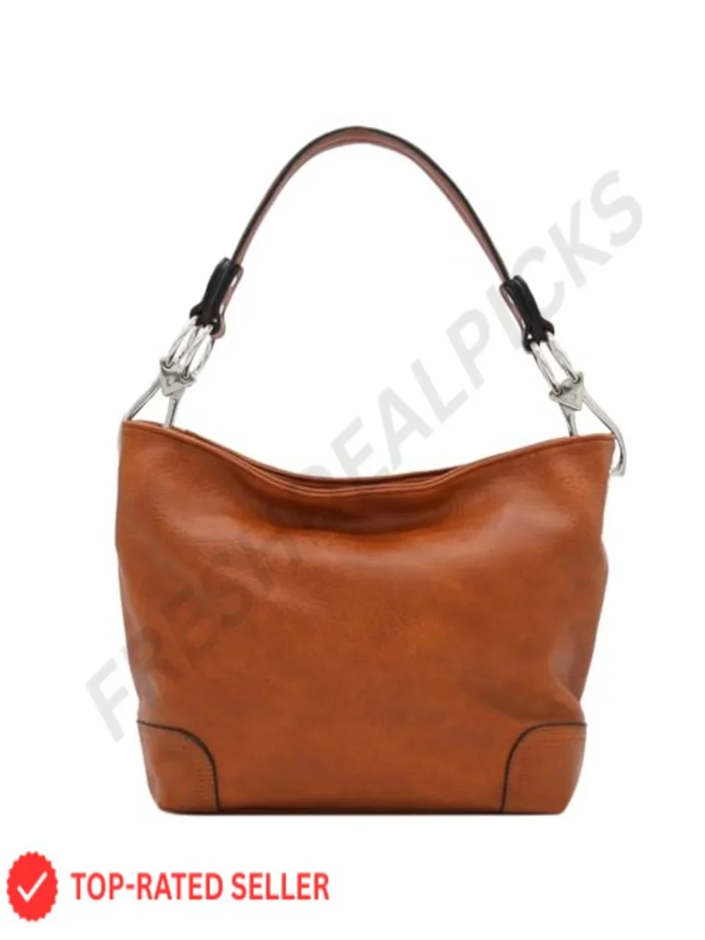 Faux Leather Hobo Shoulder Bag with Detachable Strap, Zipper Closure